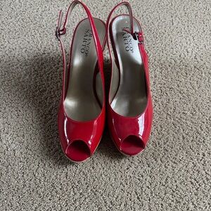 Franco Sarto Red Patent Peep-Toe Slingback Pumps